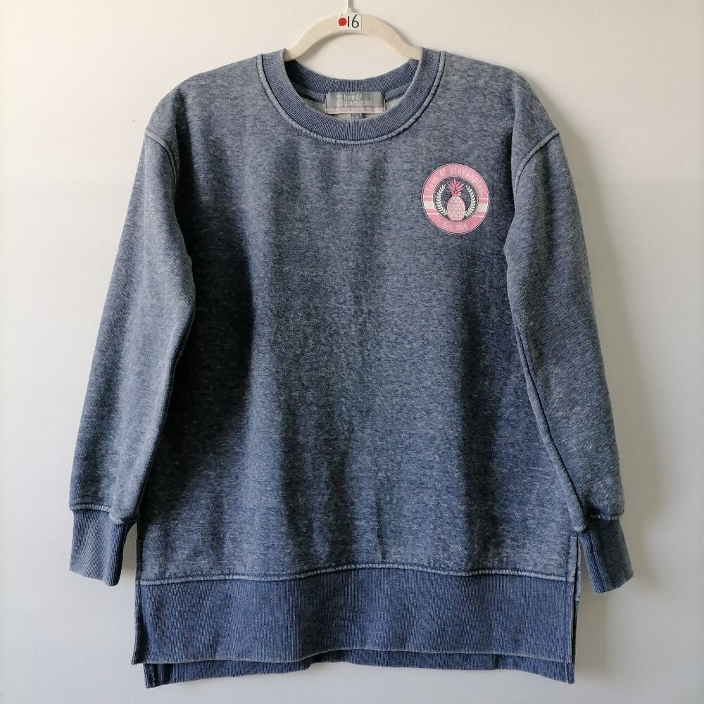 Love & Pineapple Womens Blue Hi Low Hem Drop Shoulder Pullover Sweatshirt Size S